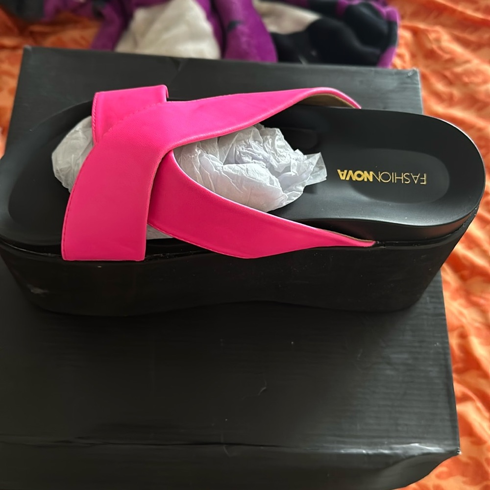 FashionNova neon pink platform sandal